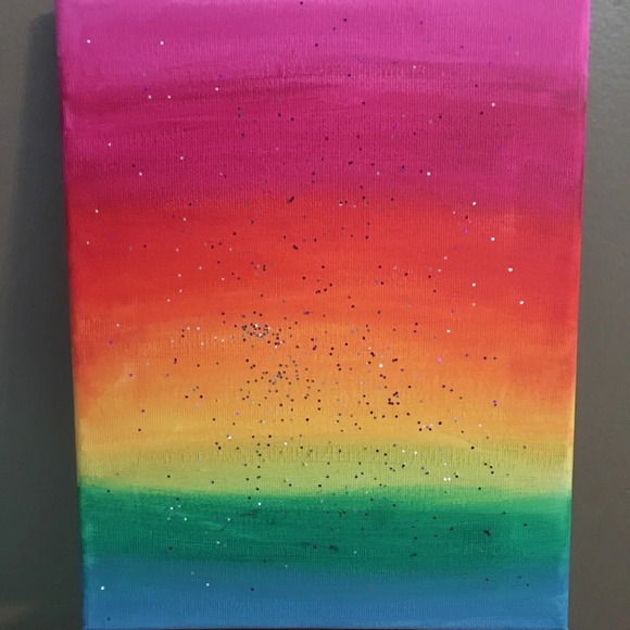 Rainbow 🌈 with glitter original acrylic art on canvas - 8x10 - Picture 2 of 5